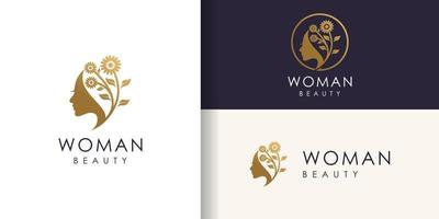 Beauty woman logo design with creative unique style Premium Vector