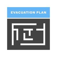 plan de evacuación glifo icono azul y negro vector