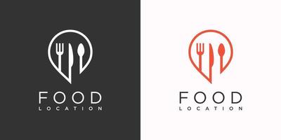 Food point logo design with creative pin location concept Premium Vector