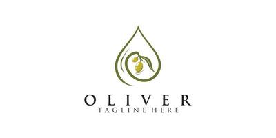 Ilustración de diseño de logotipo de olivo y aceite con concepto vector premium simple