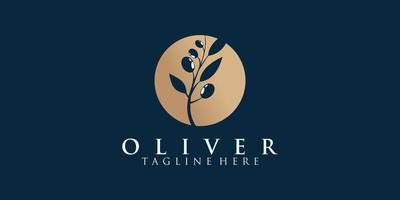 Ilustración de diseño de logotipo de olivo y aceite con concepto vector premium simple