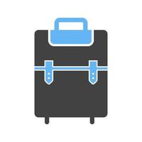 maleta glifo icono azul y negro vector