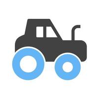 tractor glifo icono azul y negro vector