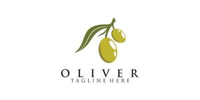 Ilustración de diseño de logotipo de olivo y aceite con concepto vector premium simple