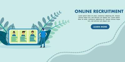 Online recruitment concept. online job search and human resources, recruitment of new employees, job search for creative human resources work. Can be used for web landing pages, banners, mobile apps. vector