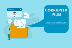 corrupted file concept, corrupted file illustration in front of frustrated people because the file is corrupt or corrupt, this design is suitable for poster, banner or background