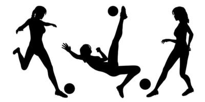 Silhouettes of female soccer or football players vector