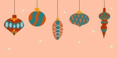 christmas banner with vintage toys and glass balls vector