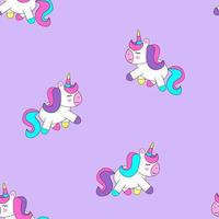 Unicorn seamless pattern. Purple background. Vector design.