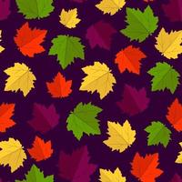 Autumn seamless pattern. Colorful maple leaves on the dark background. Vector design