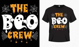 The Boo Crew - Happy Halloween t-shirt design vector template. Boo t shirt design for Halloween day. Printable Halloween vector design of boo, spider, bat.