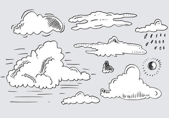 Hand drawn weather collection. Flat style vector illustration on gray background.