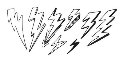 set of hand drawn vector doodle electric lightning bolt symbol sketch illustrations. thunder symbol doodle icon .