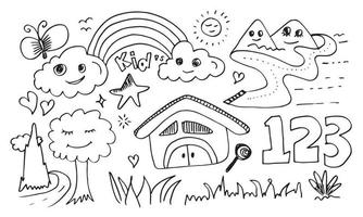 Vector illustration of Doodle cute for kid, Hand drawn set of cute doodles for decoration on white background.