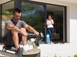 man doing morning exercises photo