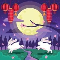 Mid Autumn Festival and Bunnies Background vector