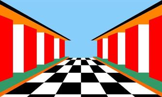 ilustración vectorial de edificios al lado del piso de ajedrez vector