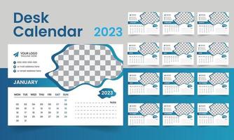 12-page desk calendar or yearly planner template design week starts on Monday vector