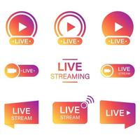 Live Stream Sign Set on White Background. Color Symbol of Online News, Show, Channel Television. Online Broadcast Pictogram. Live Stream Icon. Isolated Vector Illustration.