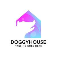 negative space dog and house modern gradient vector logo design element