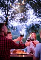 happy friends having french dinner party outdoor photo