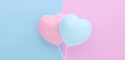 ramo, montón de globos rosas y azules realistas volando. ilustración vectorial para tarjeta, baby shower, invitación de fiesta de revelación de género, diseño, volante, afiche, decoración, banner, web, publicidad