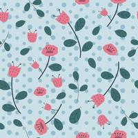 Seamless repeat floral pattern with polkadot on the background. Suitable for fabric, textile, wrapping, wall paper. vector