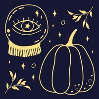 Illustration of pumpkin and Magic ball. Witchcraft and Magic mood. Halloween wizardry. vector