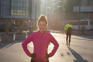 woman  stretching before morning jogging photo