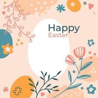 Floral Happy Easter template. Square abstract composition in pastel-colored. vector