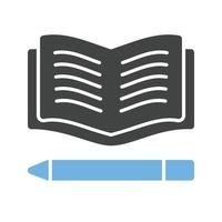 lápiz y libro glifo icono azul y negro vector