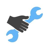 Holding Wrench Glyph Blue and Black Icon vector