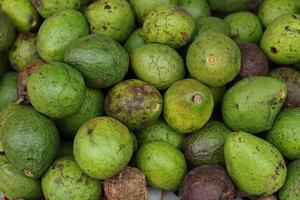 healthy and fresh avocado neatly arranged for sale in the market. healthy and fresh green fruit background photo