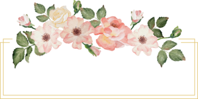 aquarelle floraison branche de rose bouquet de fleurs couronne insigne cadre doré png