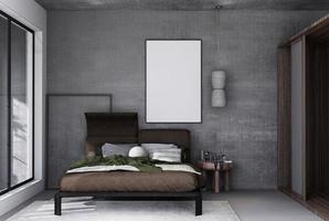 marco de póster simulado en interiores modernos habitaciones completamente amuebladas fondo, dormitorio, foto