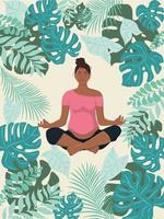 Pregnant brunette woman in the lotus position set vector