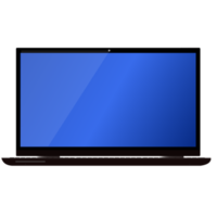 ordinateur portable noir avec écran bleu sur fond transparent
