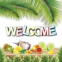 Welcome summer fruits vector background design. Welcome summer enjoy every moment text with fresh tropical slice fruit background. Vector illustration.