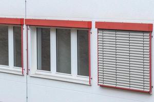 red and white windows at a modern building photo