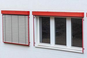 red and white windows at a modern building photo