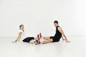 happy young couple fitness workout and fun photo