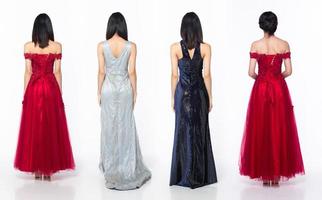 Collage Full length body of Asian beautiful woman wear evening sequin gown, turn back rear view photo