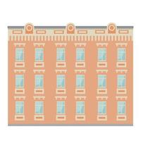 Urban apartment building in orange colors, flat vector, isolated on white background vector