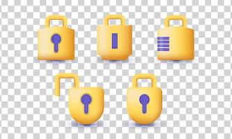 unique realistic set locked padlock closed icon 3d design isolated on vector