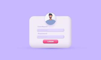 unique realistic login website or smartphone template 3d design isolated on