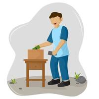 Illustration of Man Give Money Donation to The Donation Box Best for Social Movement, Charity Design vector