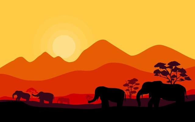 Savanna with Elephant Nature Landscape Background