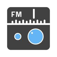 fm radio glifo icono azul y negro vector