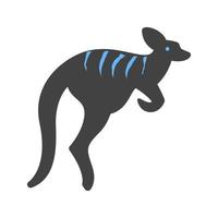 canguro glifo icono azul y negro vector