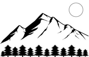 Illustrations Rock Mountains with Pine Tree Silhouette vector